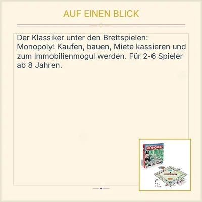 Hasbro Monopoly Classic Brettspiel Familienspiel 2-6 Personen ab 8 Jahren DE