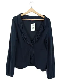 CACHOU Damen Strickjacke Schwarz Rüschen Gr. L 42 Viskose Cardigan 1