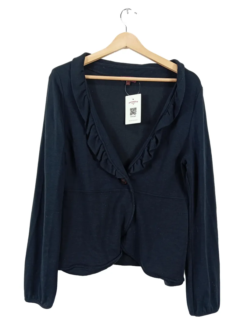 CACHOU Damen Strickjacke Schwarz Rüschen Gr. L 42 Viskose Cardigan 1