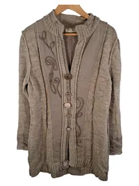 Elisa Cavaletti Strickjacke Damen Gr. 40 L Beige Bohemian Zierknöpfe 1