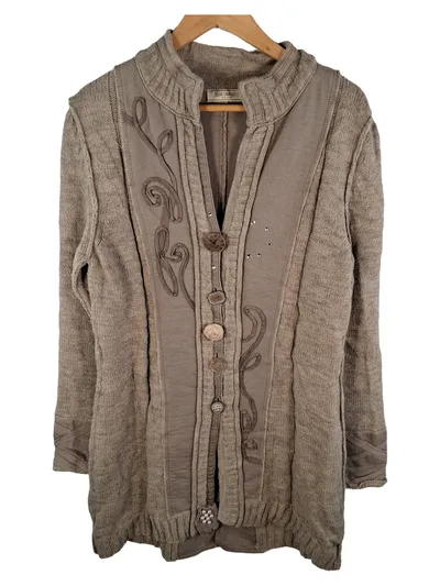Elisa Cavaletti Strickjacke Damen Gr. 40 L Beige Bohemian Zierknöpfe