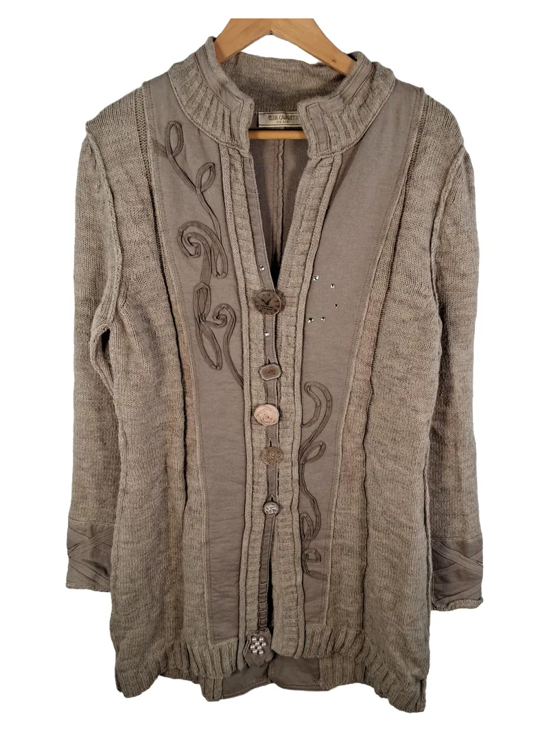 Elisa Cavaletti Strickjacke Damen Gr. 40 L Beige Bohemian Zierknöpfe 1