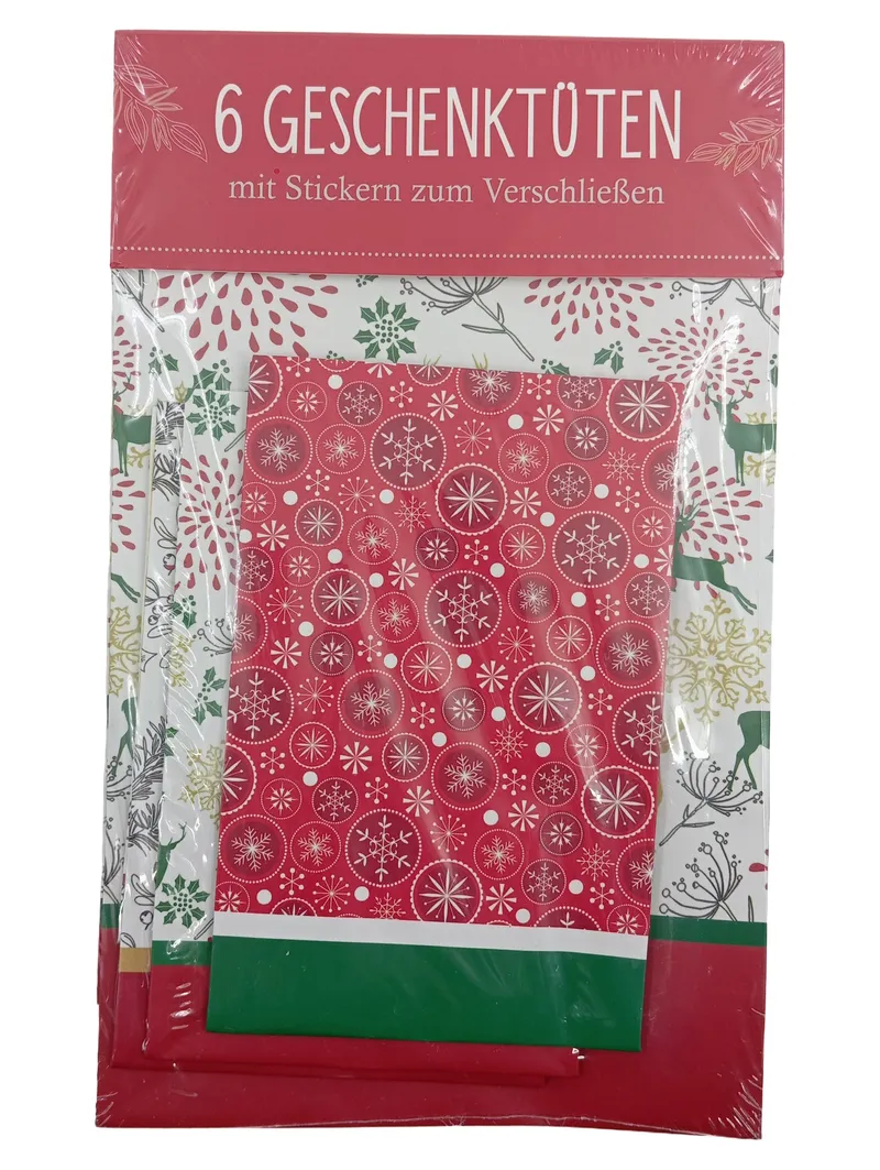 arsEdition 6 Geschenktüten mit Stickern Weihnachten Rentier Schneeflocken 1