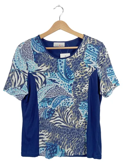 Helena Vera Damen T-Shirt Gr. 40/L Blau Paisley Animal-Print Kurzarm Freizeit