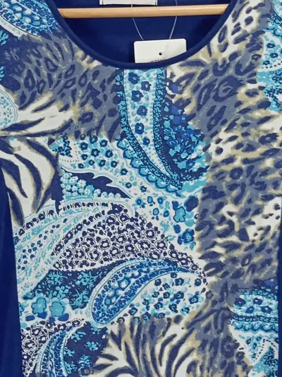 Helena Vera Damen T-Shirt Gr. 40/L Blau Paisley Animal-Print Kurzarm Freizeit