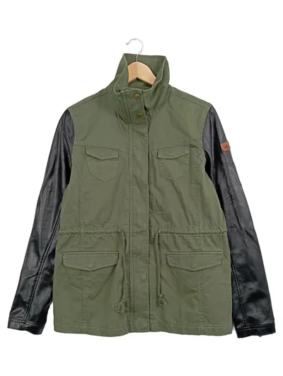 adidas NEO Damen Leichte Jacke 38 Khaki Grün mit Kunstlederärmeln Casual