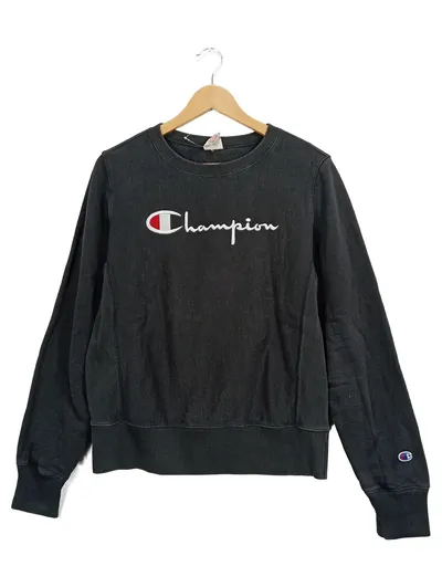 Champion Damen Pullover Gr. 38/M Schwarz Logo Print Casual Sportlich