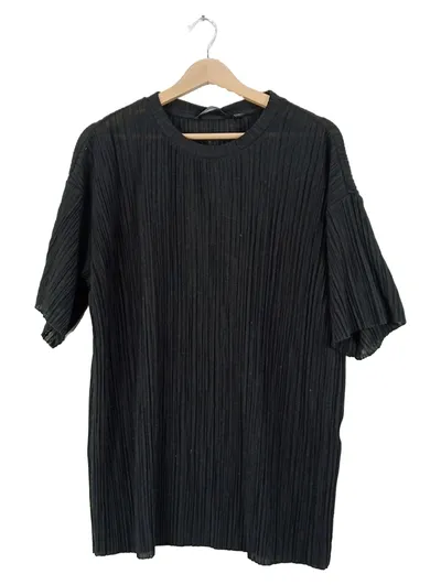 VERO MODA Damen T-Shirt Gr. S schwarz Plissee Struktur kurzarm