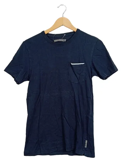 French Connection Herren T-Shirt Blau Gr. S Kurzarm Baumwolle Casual Rippstrick
