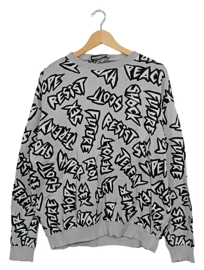 JEREMY SCOTT Herren Pullover XL Grau Streetwear Schriftzug Baumwolle