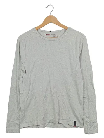 REDWOOD Herren Langarmshirt Grau Meliert Gr. 46/S Baumwolle Casual Logo
