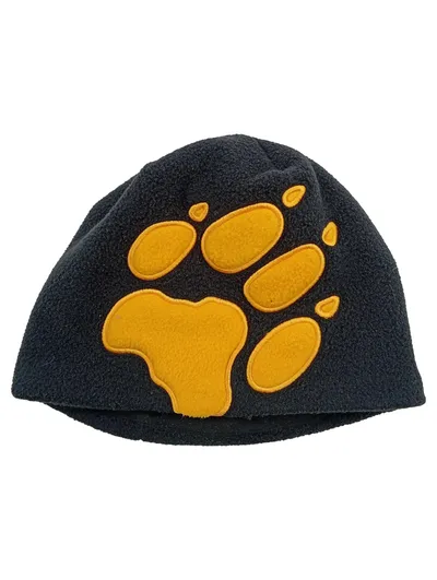 Jack Wolfskin Kinder Fleece Mütze Schwarz Tatzen-Applikation Outdoor