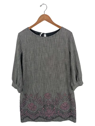 Ana Alcazar Damen Festliches Kleid Gr. 40 Grau Blumenmuster 3/4-Arm Elegant