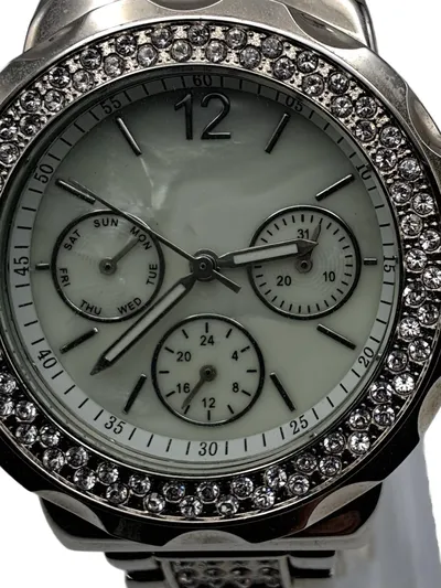 bonprix collection Armbanduhr Damen Silber Glamourös Strasssteine Metall