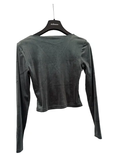 MONKL Damen Wickelshirt Langarm Grün S Elegant Raffungen Party Top