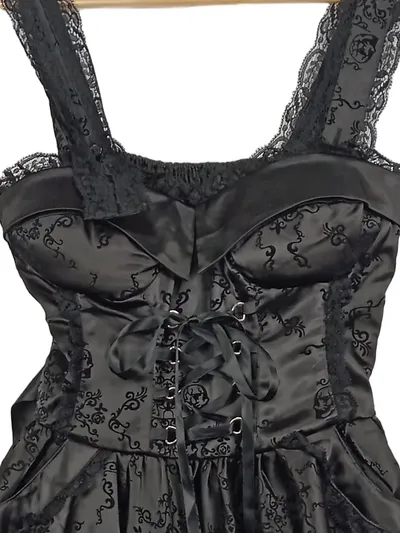 Hell Bunny Cocktailkleid Damen Gr. 31 Schwarz Vintage Gothic Rockabilly Spitze