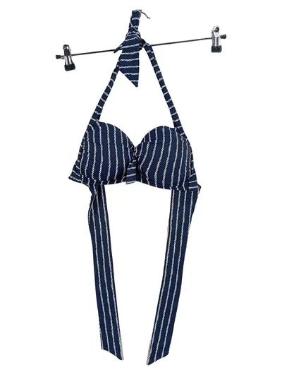 Seafolly Bikini Set Damen L Blau Maritim Seil-Muster Boardshorts