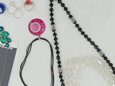 Silvity 7tlg Damen Schmuckset Halskette Ringe Strass Juwel Quaste Mehrfarbig