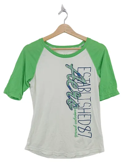 Aéropostale Damen T-Shirt Gr. 38/M Weiß Grün Kurzarm Casual