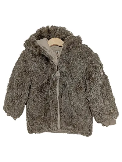IKKS Kinder Kunstfelljacke Gr. 104 Braun Kapuze Warm Freizeit Herbst Winter