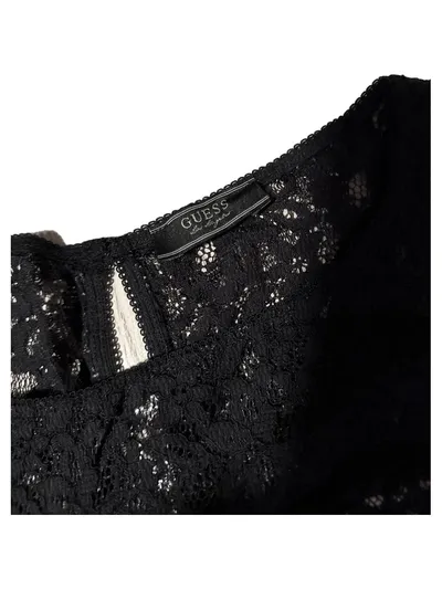 GUESS Damen Spitzenkleid Schwarz Gr. S 36 Langarm Elegant Party