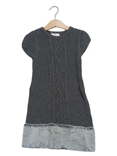 LULURAIN Mädchen Strickkleid Gr. 98 Grau Zopfmuster Freizeitkleid Baumwolle
