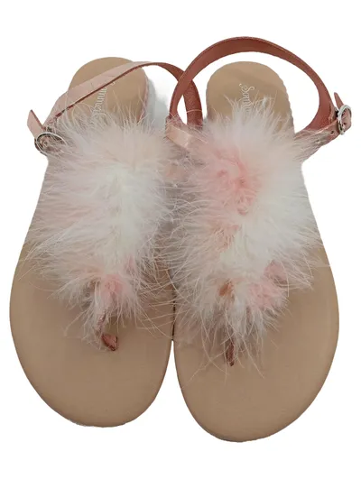 Sommerkind Damen Zehentrenner Sandalen Rosa Gr. 40 Federbesatz