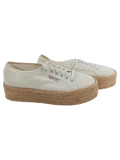 Superga Damen Espadrilles Plateau Sneaker Weiß Bast Gr. 39