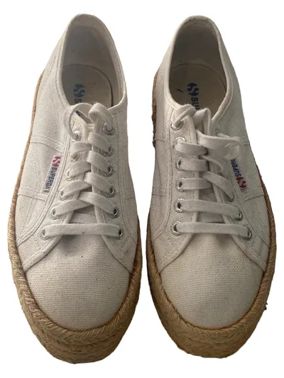 Superga Damen Espadrilles Plateau Sneaker Weiß Bast Gr. 39