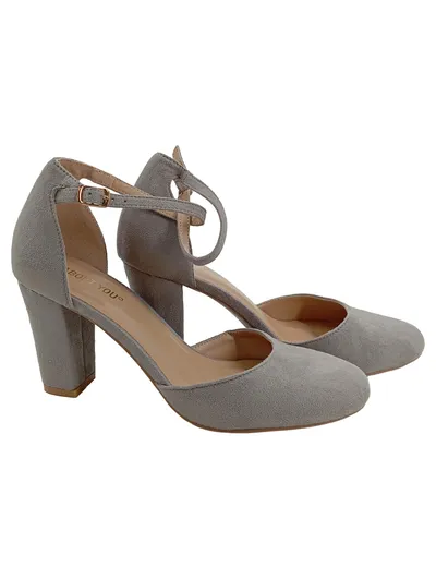 ABOUT YOU Damen Pumps Gr. 38 Grau Elegant mit Knöchelriemen Blockabsatz 8cm