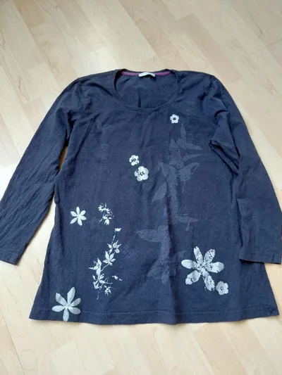 Ulla Popken Damen Langarmshirt Blau Blumenmuster Gr. 46