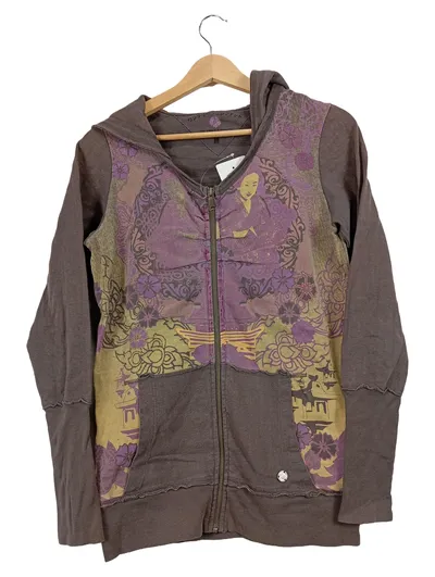 One Green Elephant Damen Sweatjacke Kapuze Geisha Print Gr. 38/M Braun