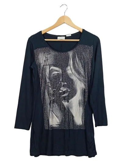 AMY VERMONT Damen Langarmshirt Gr. 36 Schwarz Glitzer Grafisch Casual