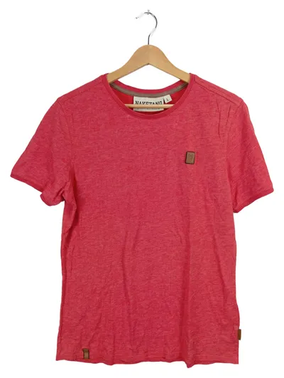 Naketano Herren T-Shirt Gr. L Rot Meliert Casual Baumwolle Lederdetails