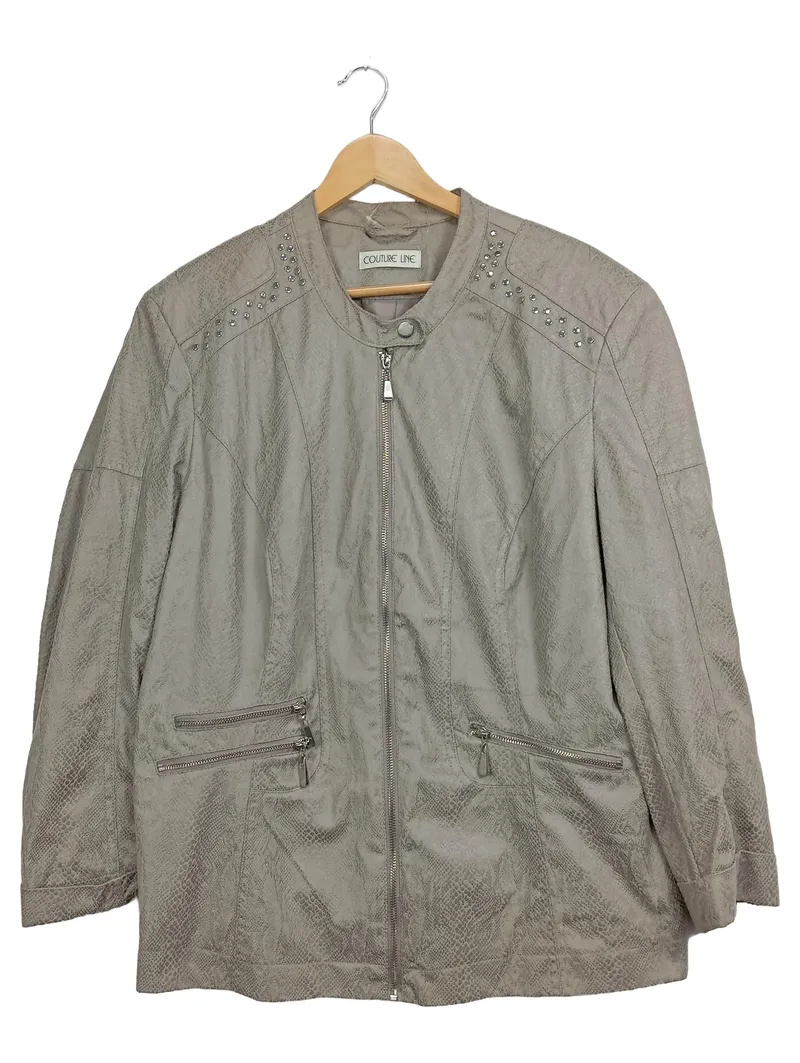 COUTURE LINE Damen Leichte Jacke Gr. 48 Beige Modern Tierdruck Reißverschluss 1