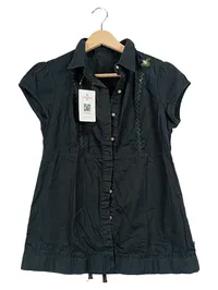Blutsgeschwister Damen Bluse Gr. 38 M Schwarz Casual Kurzarm Stickerei 1