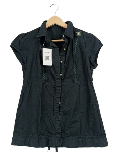 Blutsgeschwister Damen Bluse Gr. 38 M Schwarz Casual Kurzarm Stickerei