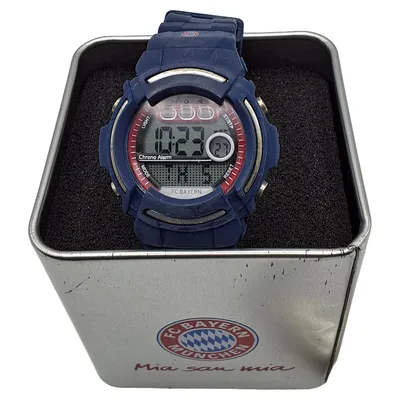 FC Bayern München Armbanduhr Digitaluhr Chrono Alarm Blau Silikon Herren
