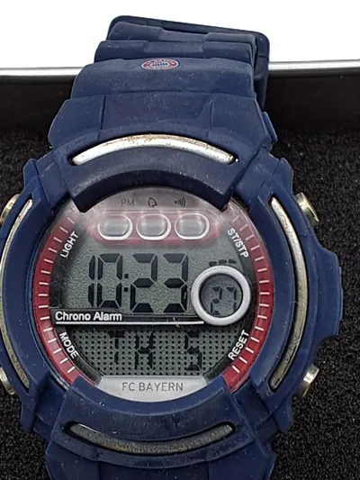 FC Bayern München Armbanduhr Digitaluhr Chrono Alarm Blau Silikon Herren