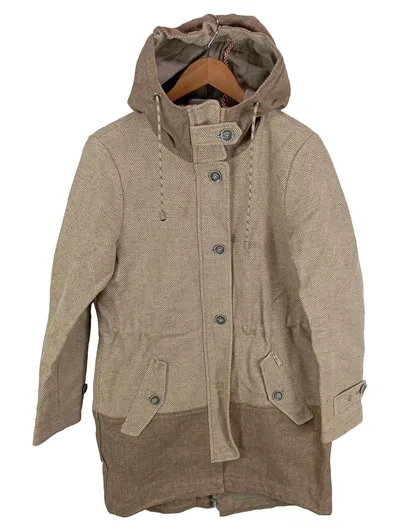 Luis Trenker Damen Übergangsmantel Gr. 40 Wolle Fischgrät Kapuze Beige