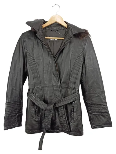 BORGOFIORI Damen Lederjacke Gr. 40/L Braun mit Pelzkragen Elegant