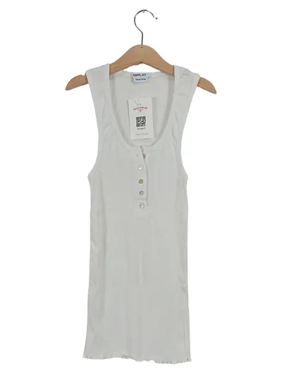 Replay Damen Top Basic Weiß Gr. 36/S Rippstrick Baumwolle