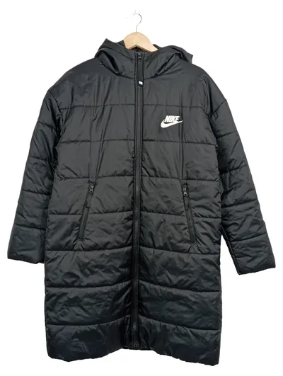 Nike Damen Steppmantel Therma-Fit Kapuze Schwarz Gr. S Winterjacke
