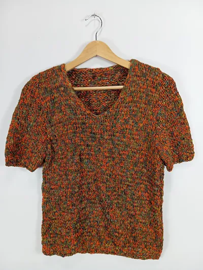 Pensato Damen Strickpullover Kurzarm Gr. 38 Orange Meliert Freizeit