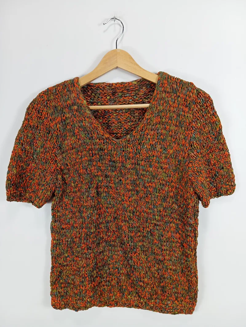 Pensato Damen Strickpullover Kurzarm Gr. 38 Orange Meliert Freizeit 2