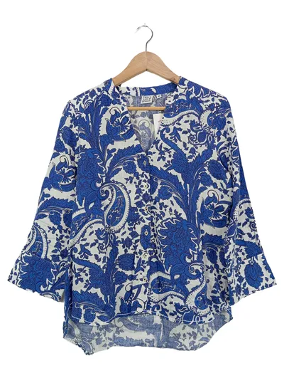 Emily van den Bergh Damen Bluse Paisley Leinen Gr. 36 Blau Weiß Bohemian