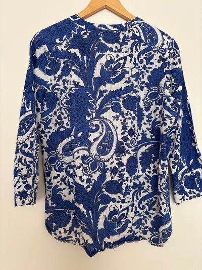 Emily van den Bergh Damen Bluse Paisley Leinen Gr. 36 Blau Weiß Bohemian