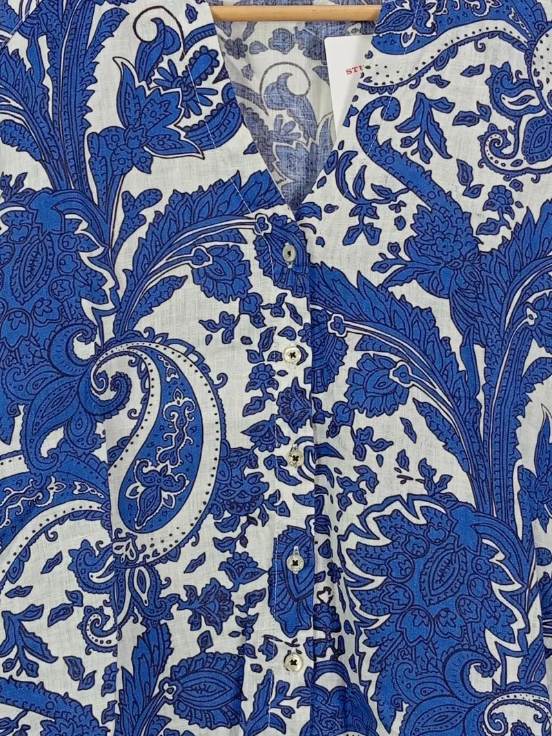 Emily van den Bergh Damen Bluse Paisley Leinen Gr. 36 Blau Weiß Bohemian 3