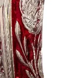 Anna Hütte Bleikristall Vase Rot Klar Blumenmuster 24% PbO Germany 22cm 2