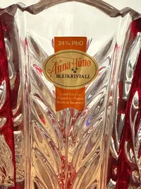 Anna Hütte Bleikristall Vase Rot Klar Blumenmuster 24% PbO Germany 22cm 3